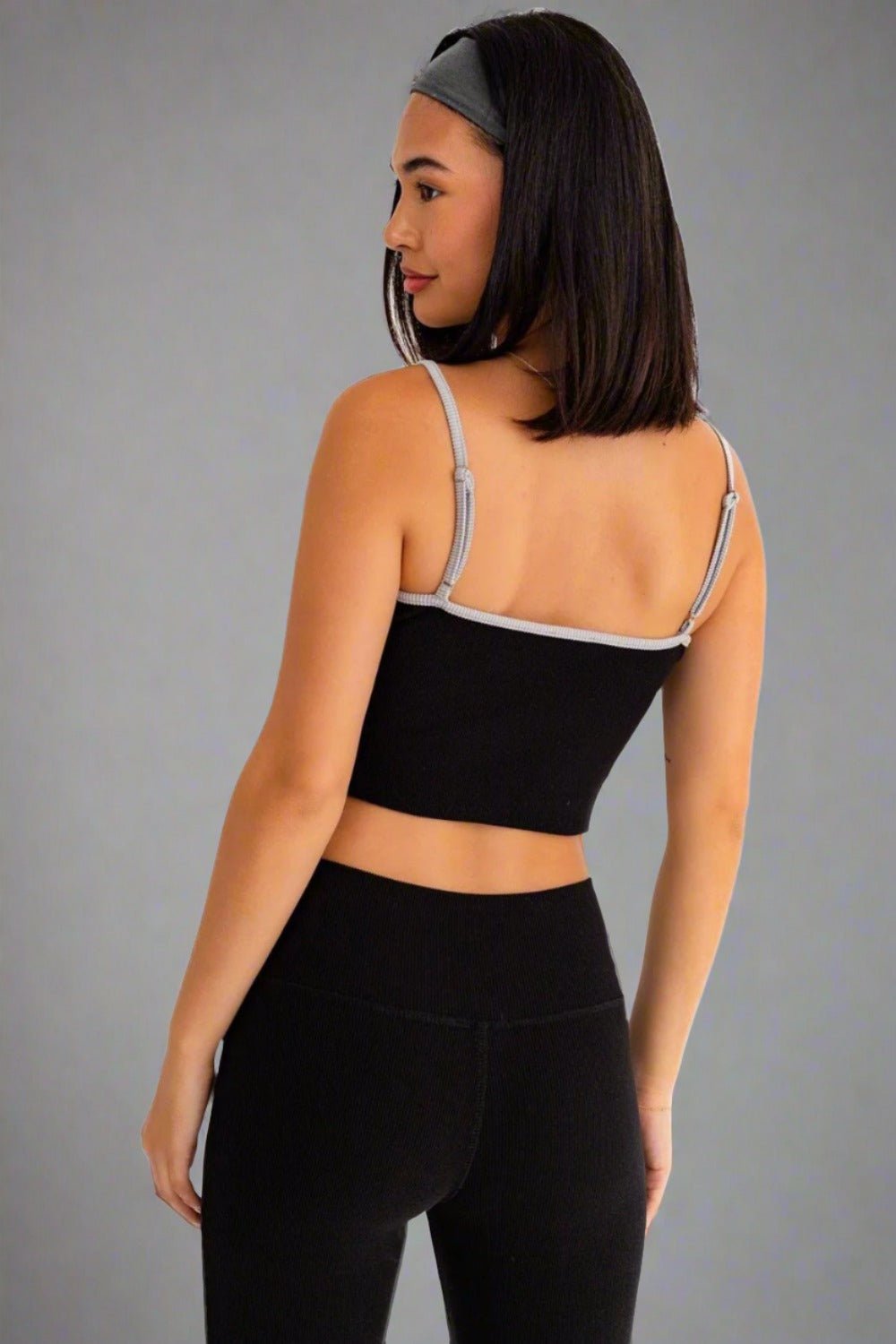 LE LISRib Knit Crop Cami and High Waist Brushed Leggings Set in Black Grey