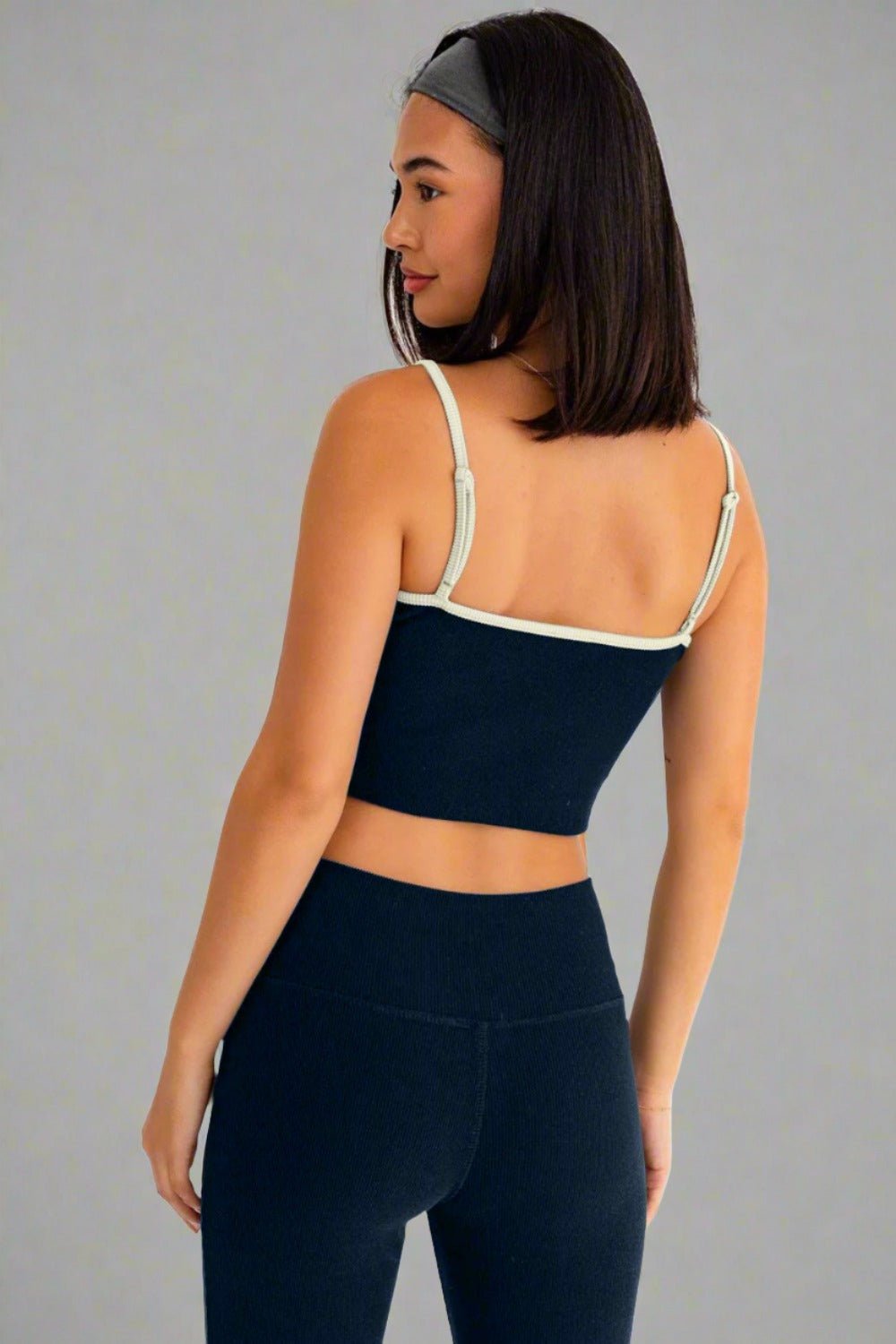 LE LISRib Knit Crop Cami and High Waist Brushed Leggings Set in Navy Cream