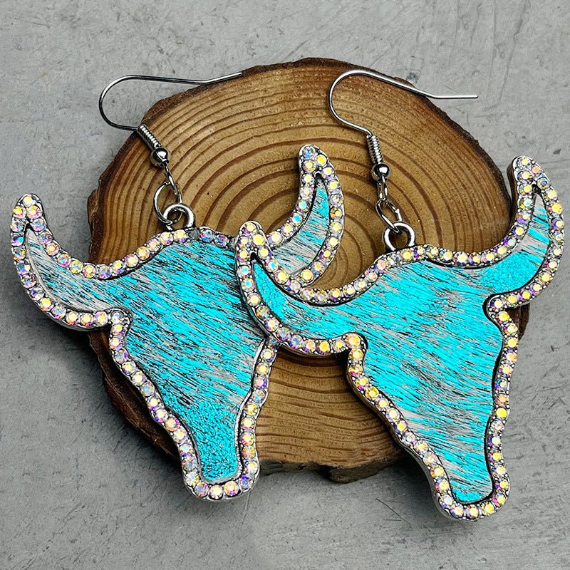 Leather & Rhinestone Bull EarringsEarringsBeach Rose Co.