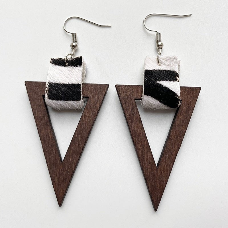 Leather & Wooden Triangle Drop EarringsEarringsBeach Rose Co.