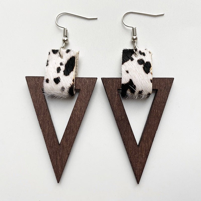 Leather & Wooden Triangle Drop EarringsEarringsBeach Rose Co.