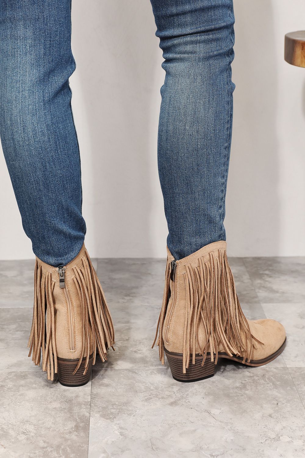 Legend - Vegan Suede Fringe Cowgirl Western Ankle Boots in Khaki