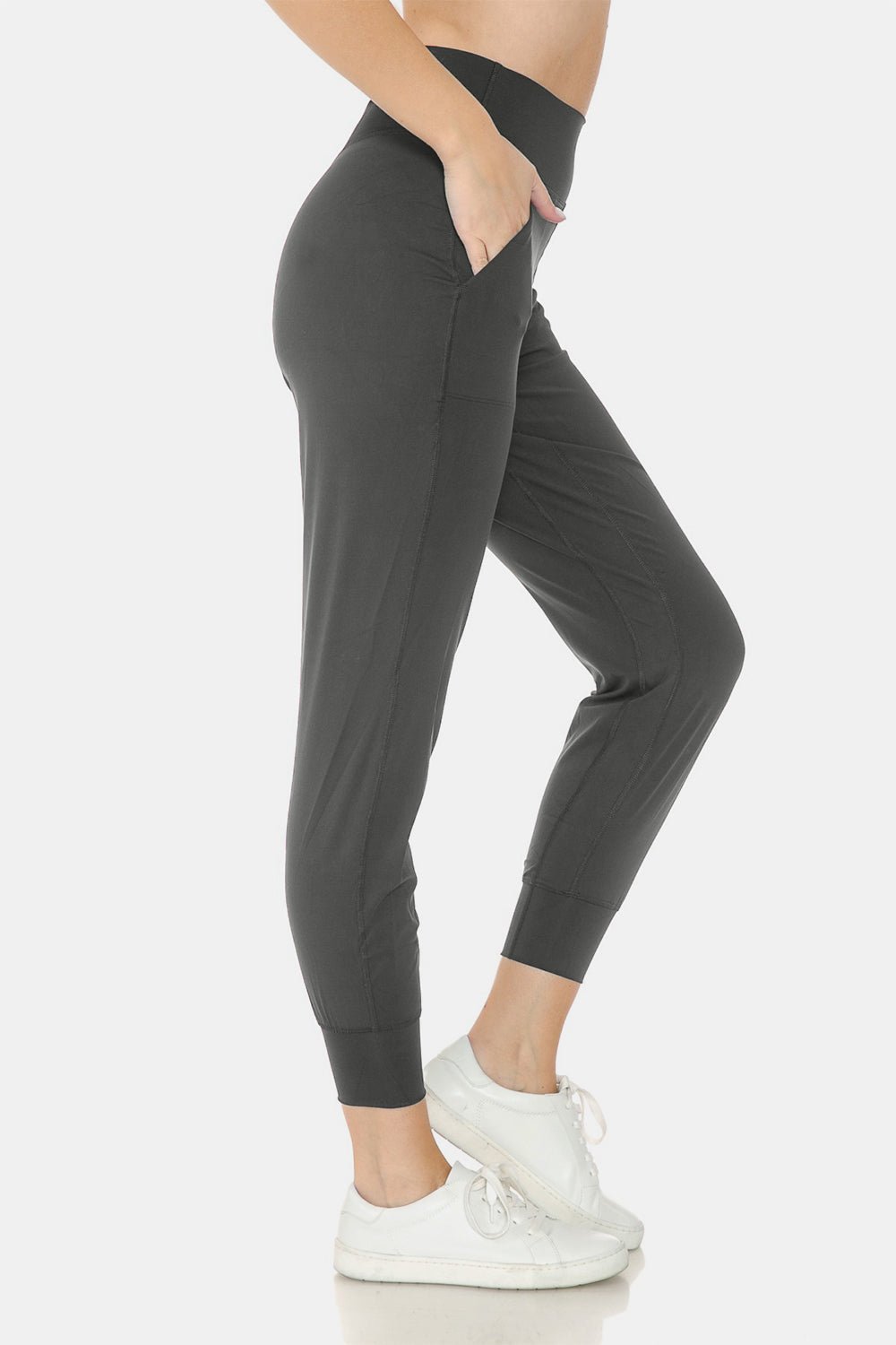 Leggings Depot - Wide Waistband Active Joggers in Charcoal