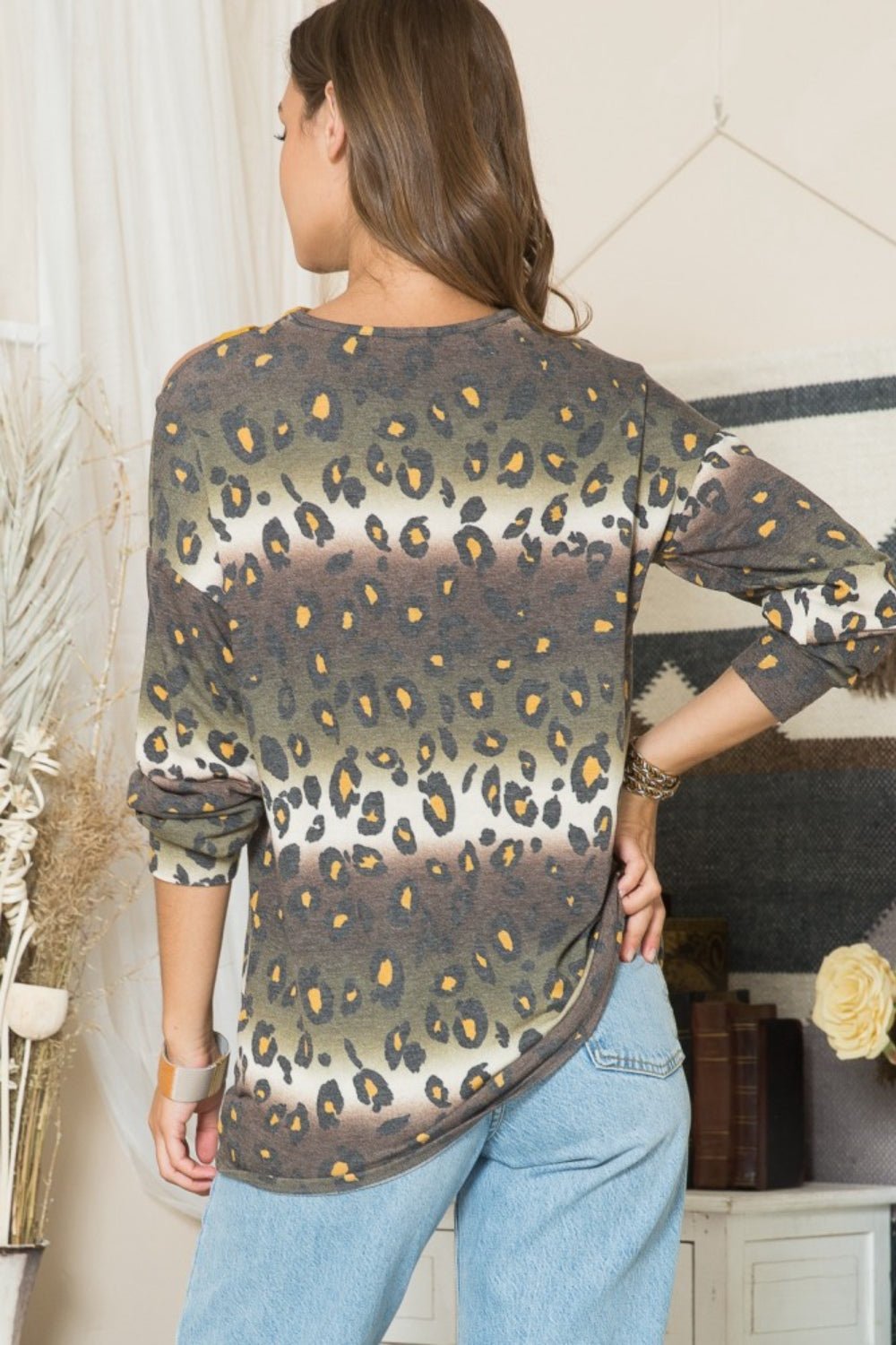 Leopard Cutout Long Sleeve T-ShirtT-ShirtCeleste Design