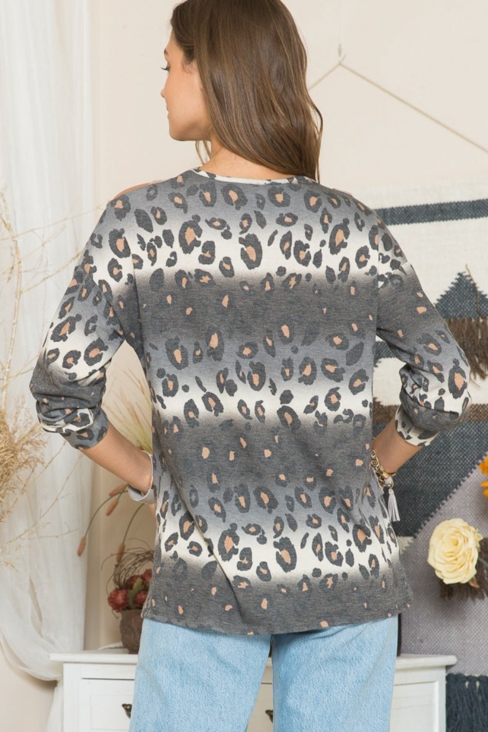 Leopard Cutout Long Sleeve T-ShirtT-ShirtCeleste Design