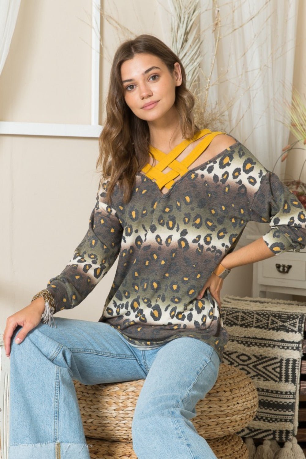 Leopard Cutout Long Sleeve T-ShirtT-ShirtCeleste Design