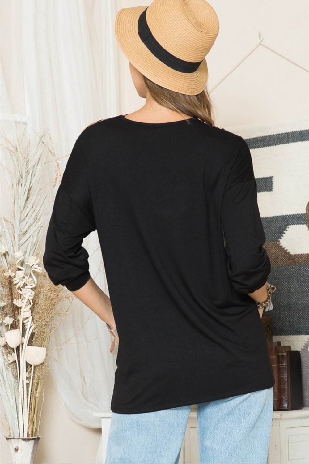 Leopard Cutout Long Sleeve T-Shirt in BlackT-ShirtCeleste Design