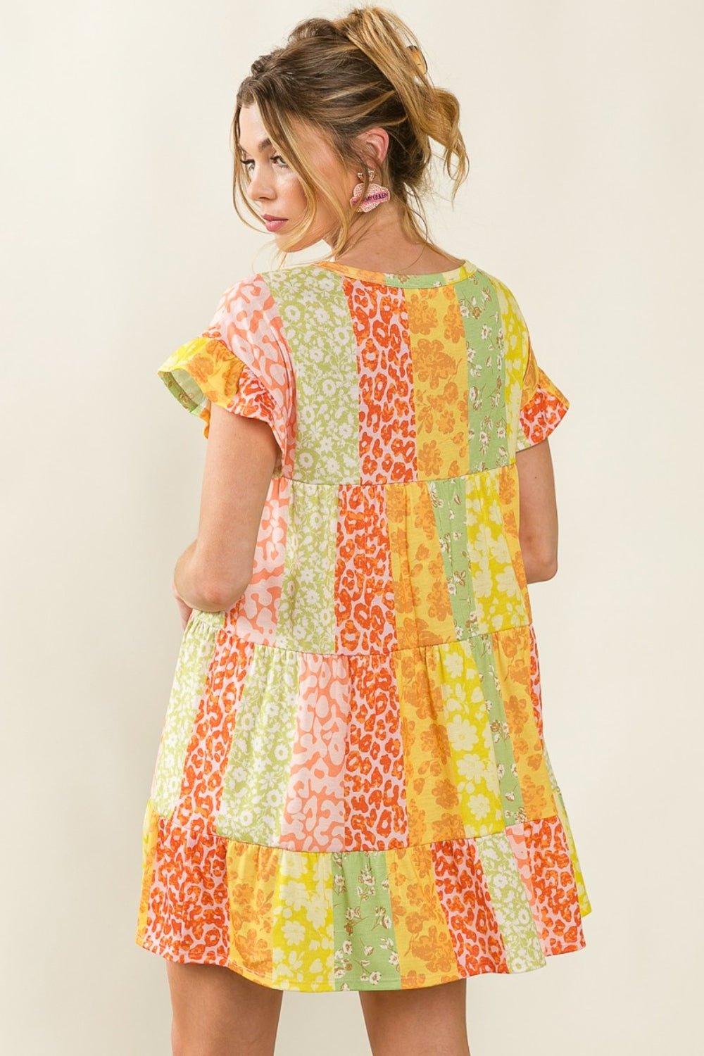 Leopard Short Sleeve Mini Dress in Orange/LimeMini DressBiBi