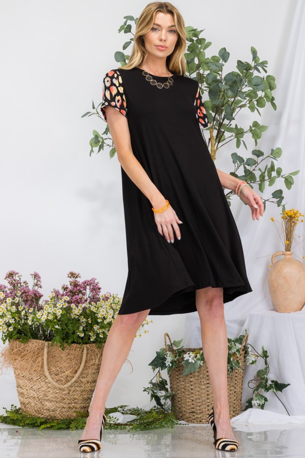 Leopard Short Sleeve Mini Dress with PocketsMini DressCeleste Design