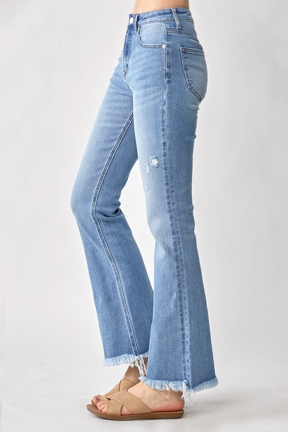 Light Wash High Rise Frayed Hem Bootcut JeansJeansRISEN