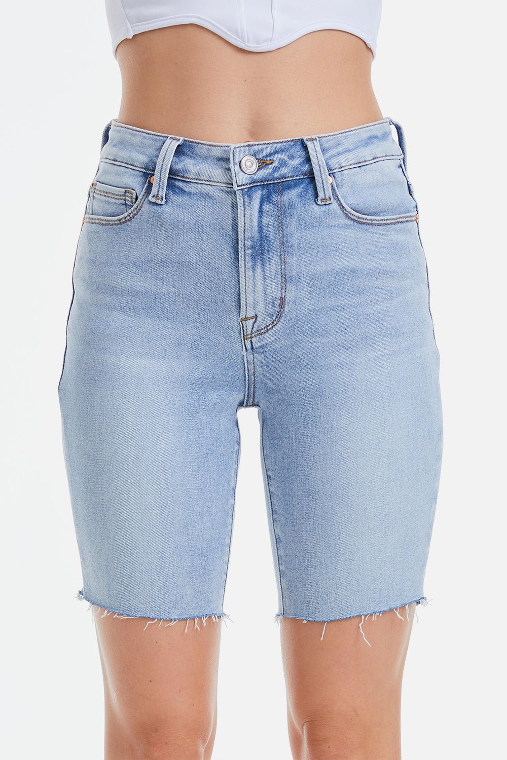 Light Wash Mid Rise Stretch Denim ShortsShortsBAYEAS