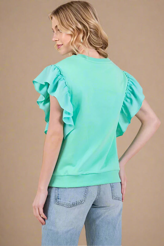LIME N CHILI - Mint Green Ruffle Sleeve Knit Top