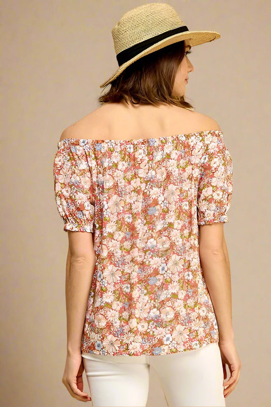 LIME N CHILI - Off Shoulder Floral Blouse in Coral Multi