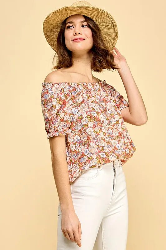 LIME N CHILI - Off Shoulder Floral Blouse in Coral Multi