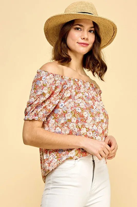LIME N CHILI - Off Shoulder Floral Blouse in Coral Multi