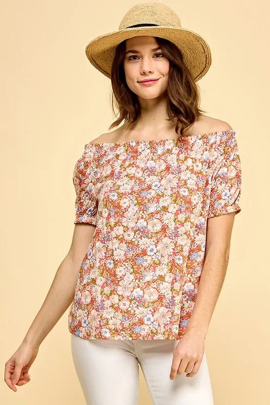 LIME N CHILI - Off Shoulder Floral Blouse in Coral Multi