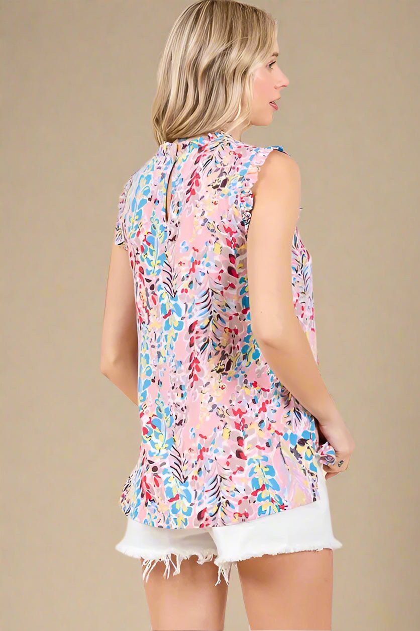 LIME N CHILI - Ruffle Sleeve Top in Tropical Leaf Print on Blush Pink