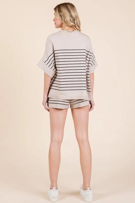 LIME N CHILI - Striped Knit Lounge Set in Oatmeal & Black