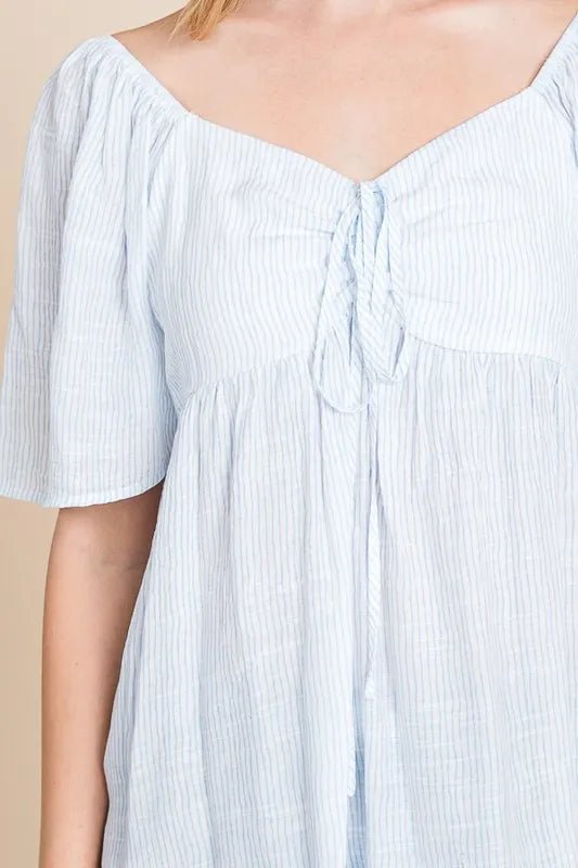 LIME N CHILI - Sweetheart Tie Front Babydoll Top in Sky Blue Stripe