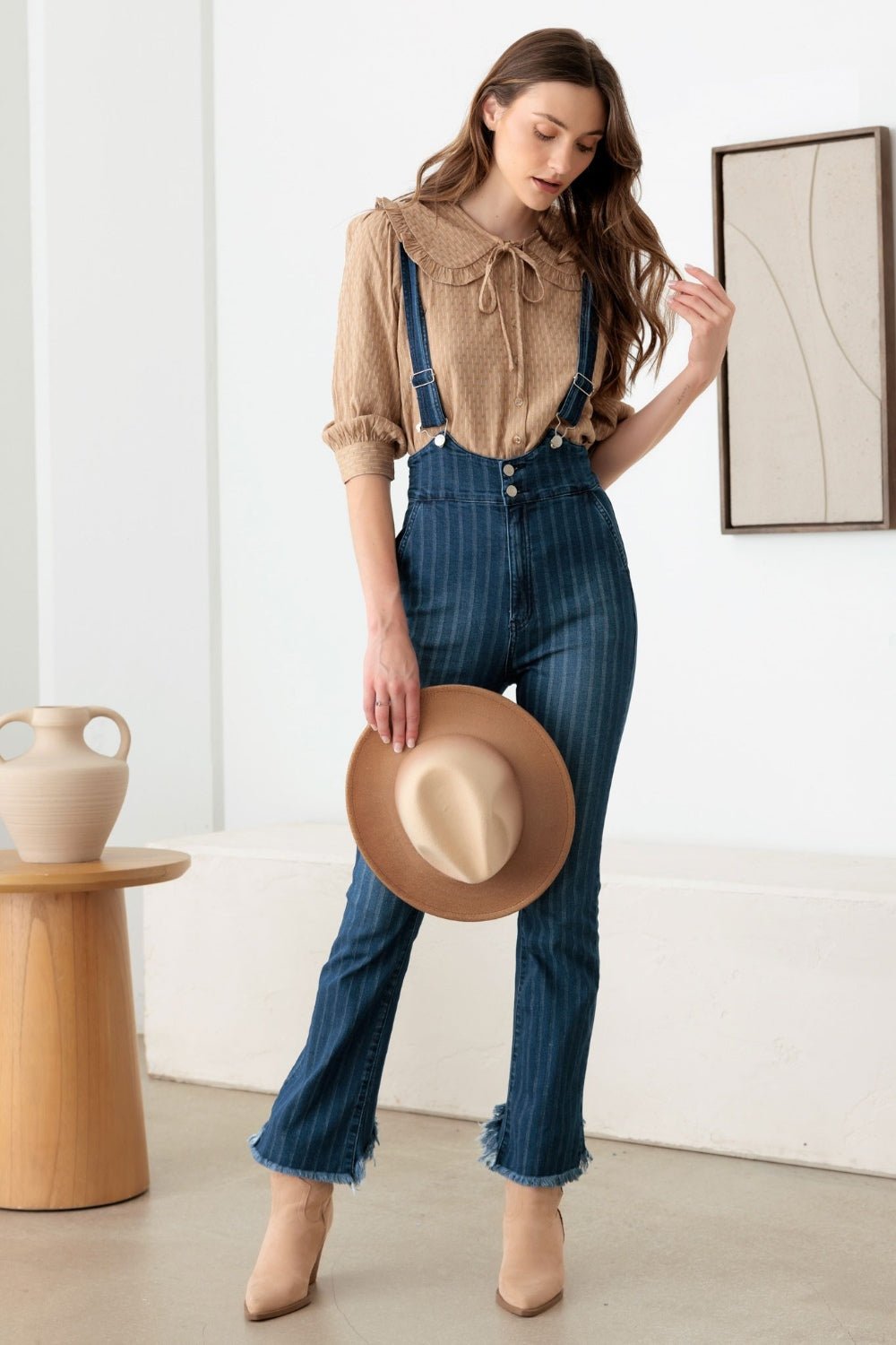 LITZ LADark Denim Pinstripe Suspender Overalls