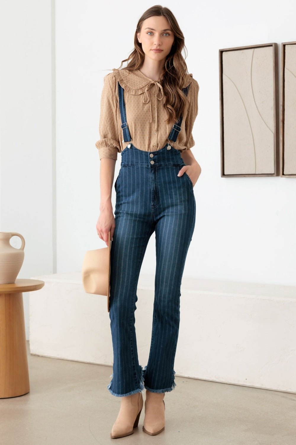 LITZ LADark Denim Pinstripe Suspender Overalls