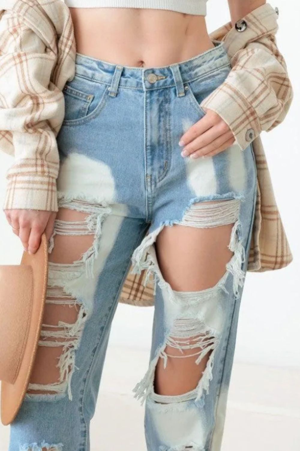 LITZ LALight Blue Wash Frayed Cut Distressed Jeans