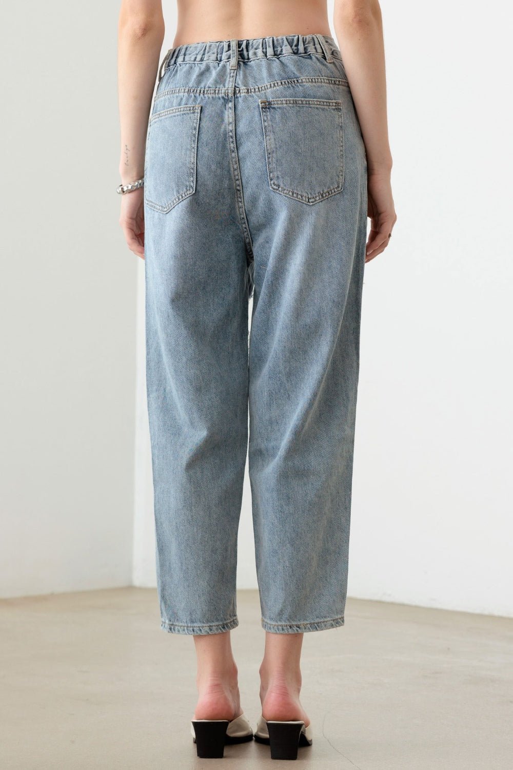 LITZ LALight Wash Denim Barrel Leg High Waist Distressed Jeans