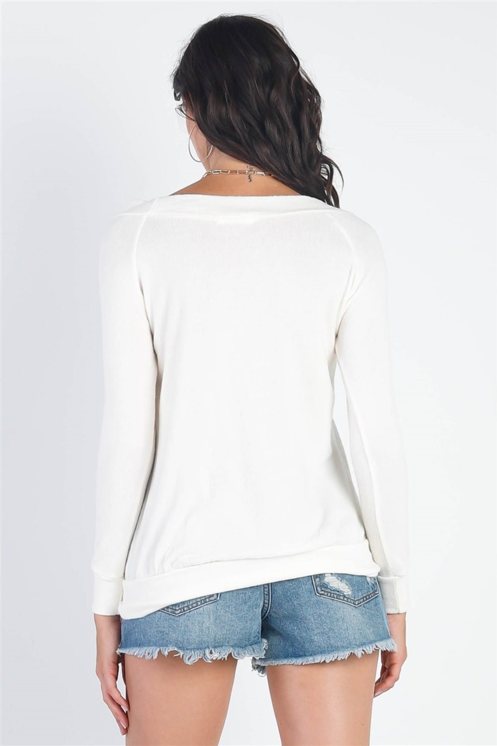 Long Sleeve Boat Neck Top in IvoryTopTASHA