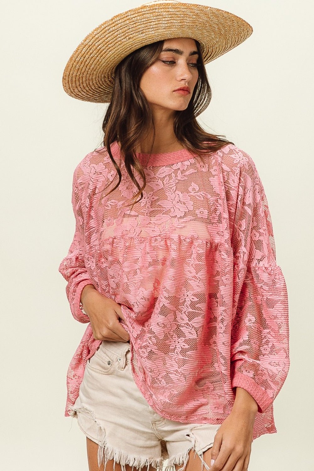 Long Sleeve Floral Lace Top in MauveTopBiBi