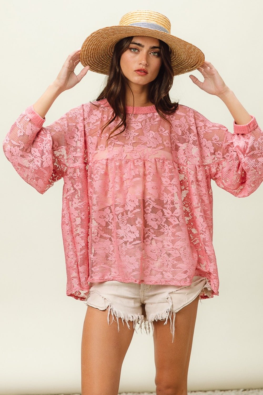 Long Sleeve Floral Lace Top in MauveTopBiBi