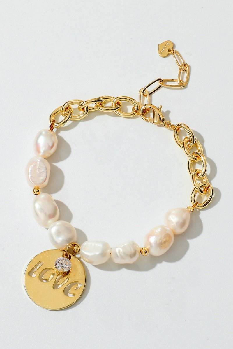 Love Charm Freshwater Pearl Gold BraceletBraceletBeach Rose Co.