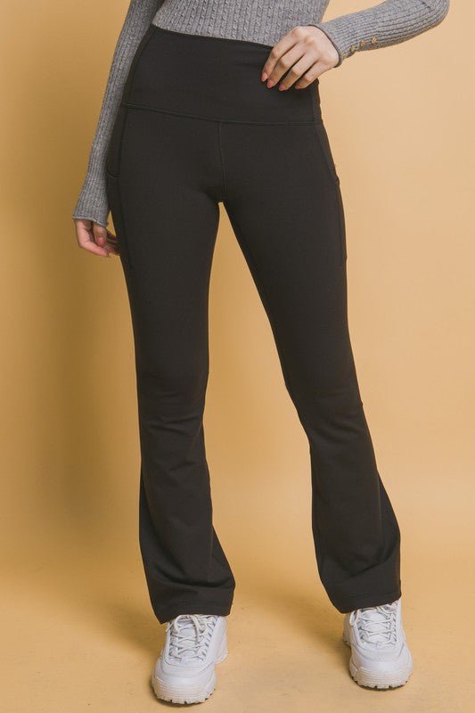 Love Tree - Black High Waist Flare Leggings with Pockets