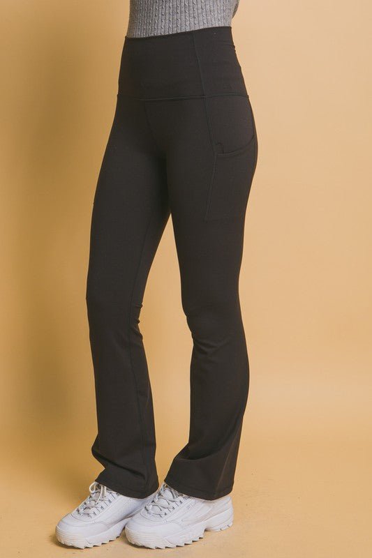 Love Tree - Black High Waist Flare Leggings with Pockets