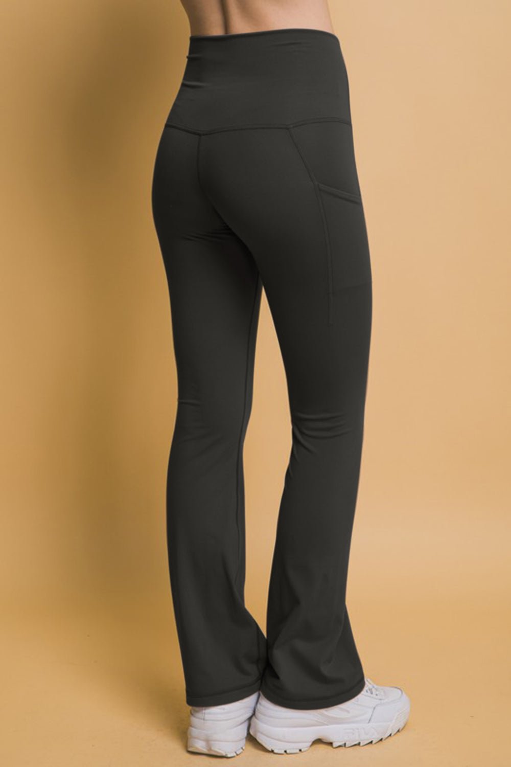 Love Tree - Black High Waist Flare Leggings with Pockets