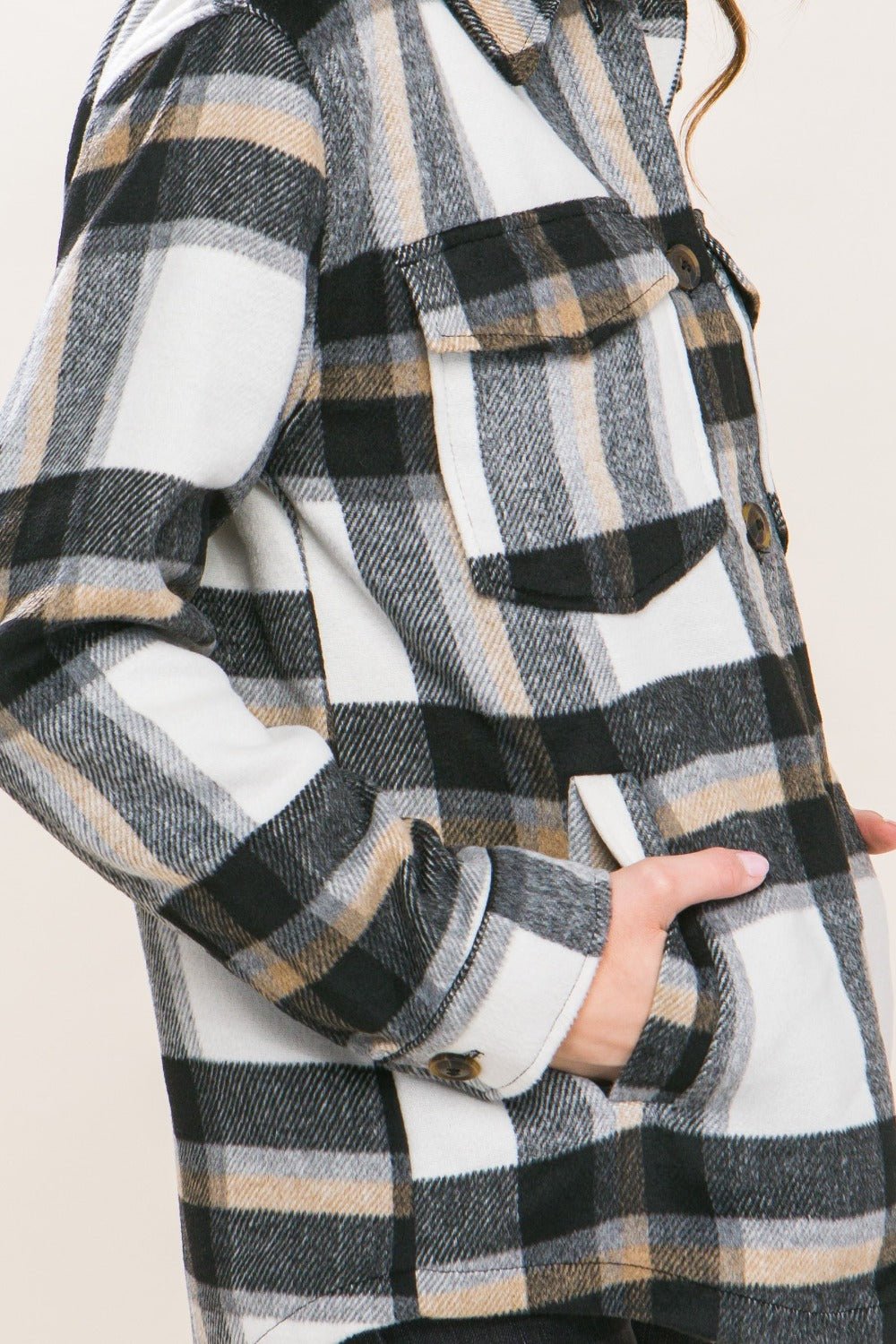 Love Tree - Black Plaid Button Up Shacket