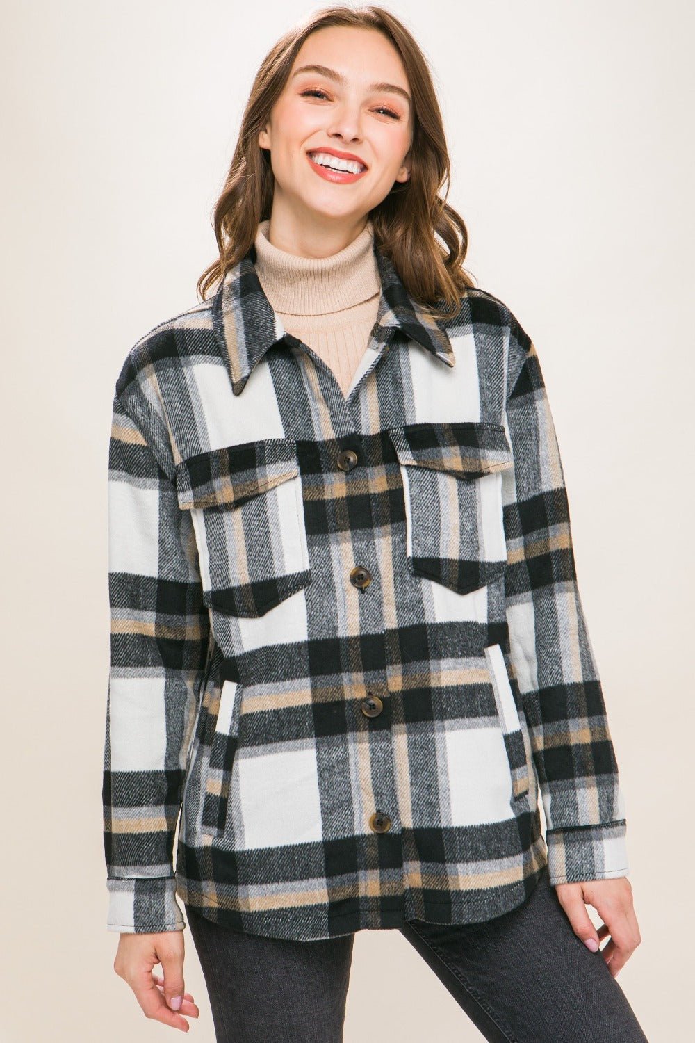 Love Tree - Black Plaid Button Up Shacket