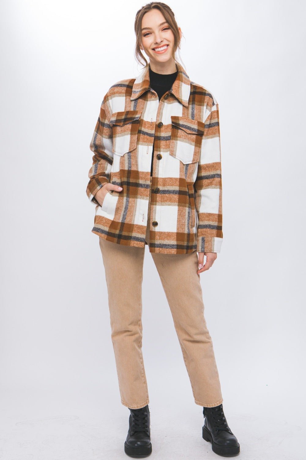 Love Tree - Button Up Plaid Shacket in Clay