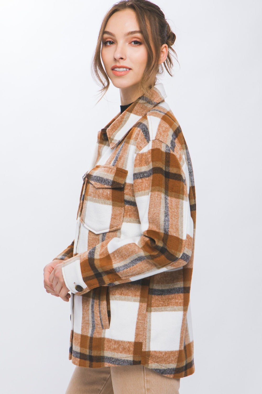 Love Tree - Button Up Plaid Shacket in Clay