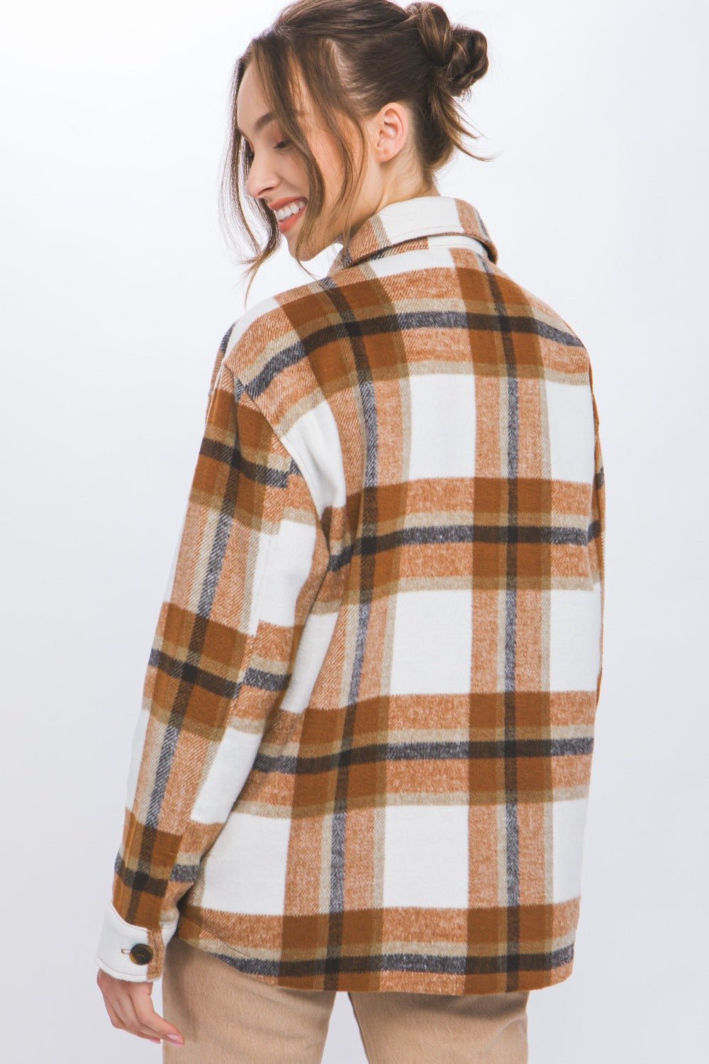 Love Tree - Button Up Plaid Shacket in Clay