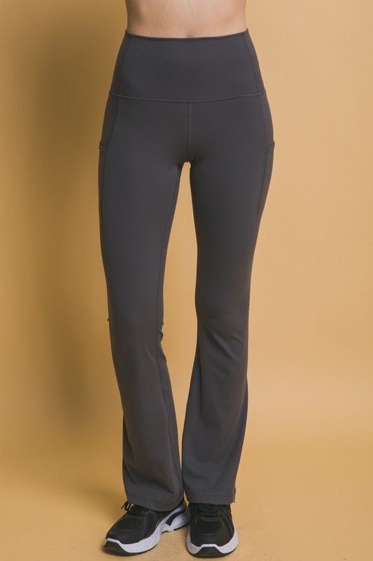 Love Tree - Dark Gray High Waist Flare Leggings with Pockets