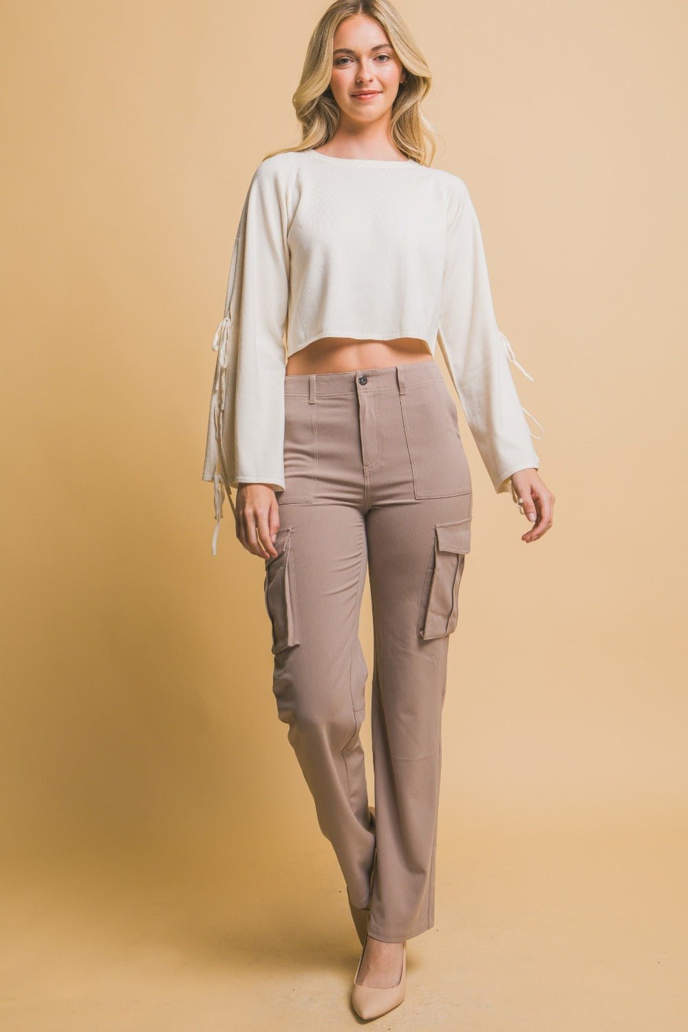Love Tree - High Rise Cargo Pants in Taupe