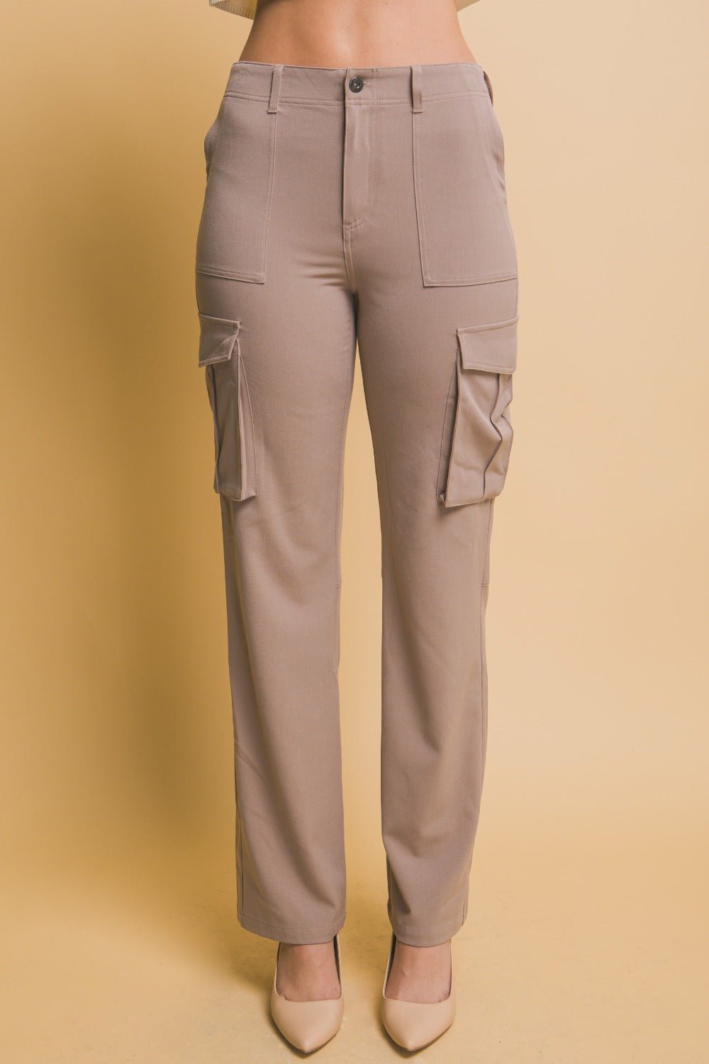 Love Tree - High Rise Cargo Pants in Taupe