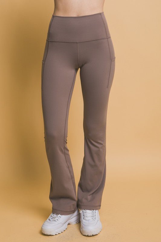 Love Tree - High Waist Flare Leggings with Pockets in Taupe