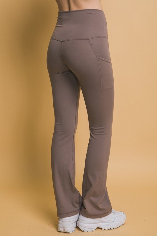 Love Tree - High Waist Flare Leggings with Pockets in Taupe