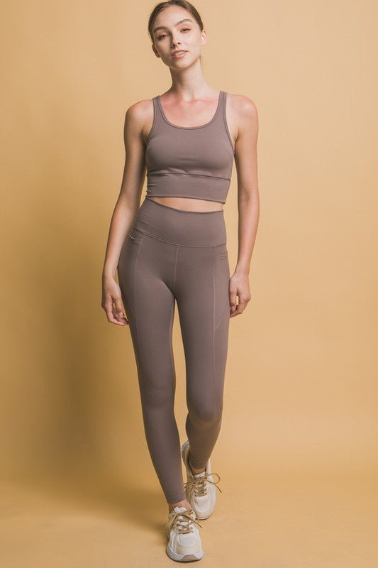 Love Tree - High Waist Leggings with Side Pockets in Taupe