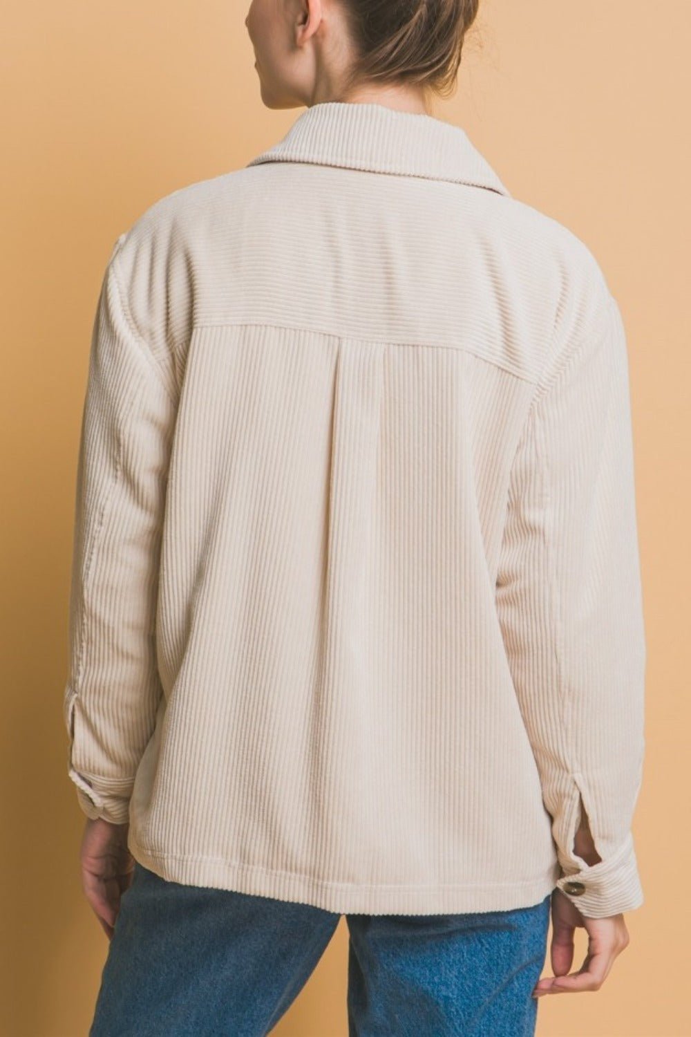 Love Tree - Sherpa Lined Button Up Corduroy Jacket in Cream