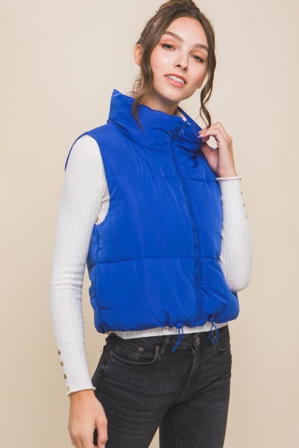 Love Tree - Zip Up Cropped Contrast Reversible Vest in Azure