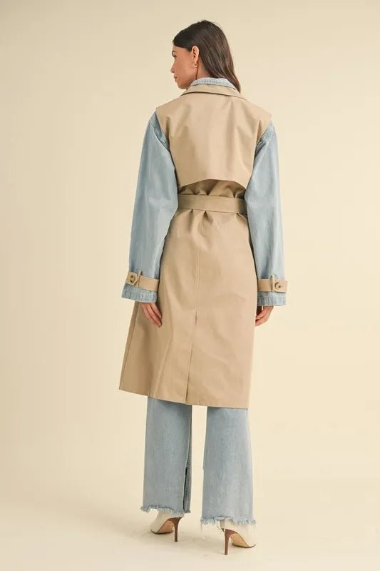 Mable - Beige Trench Coat with Denim Sleeves