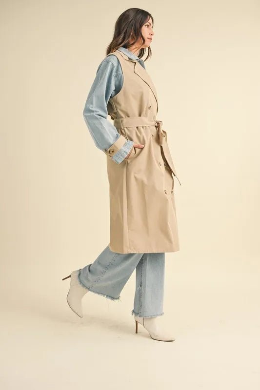 Mable - Beige Trench Coat with Denim Sleeves