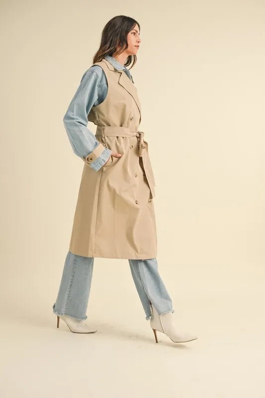 Mable - Beige Trench Coat with Denim Sleeves